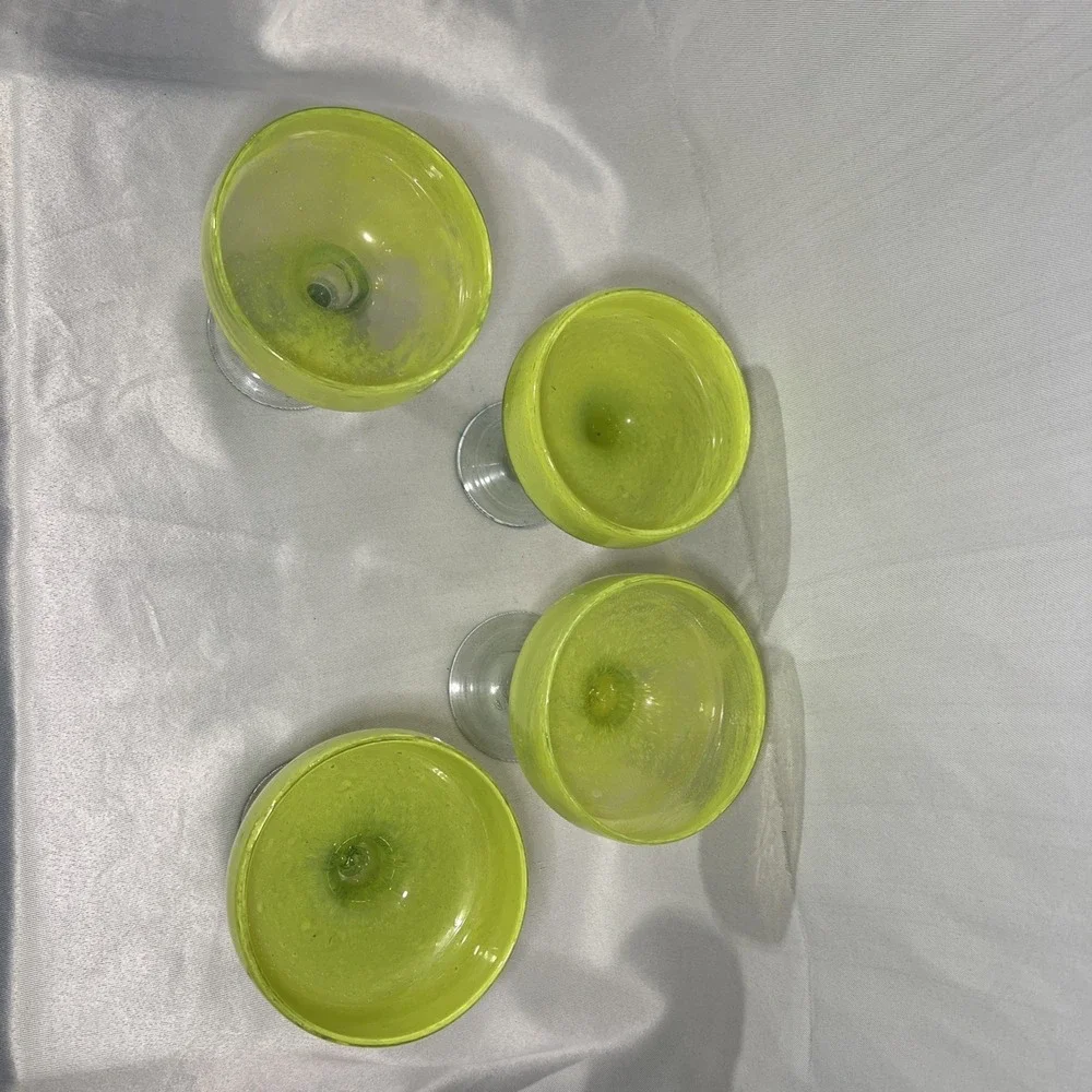 Set Of 4‎ Mexican Hand Blown Glass Margarita Glasses